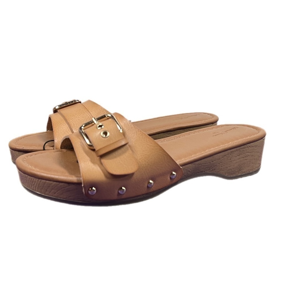 Universal Threads | Tan Vegan Leather Buckle Detail Sandals Slide - Picture 5 of 12
